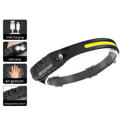 Lampe frontale à induction COB LED Lampe frontale avec lampe de poche à batterie intégrée Modes d'éclairage de la lampe frontale rechargeable USB