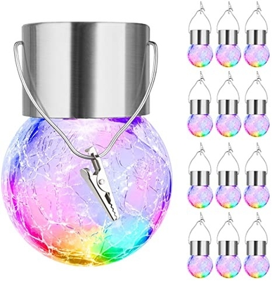 Lumière imperméable solaire de boule de lumière criquée décorative extérieure de boule en verre avec la poignée