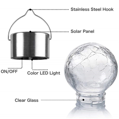 Lumière imperméable solaire de boule de lumière criquée décorative extérieure de boule en verre avec la poignée