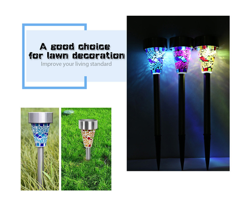 le jardin solaire de mosaïque d'acier inoxydable de 2V 40mAh allume le verre souillé