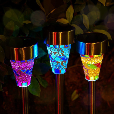 le jardin solaire de mosaïque d'acier inoxydable de 2V 40mAh allume le verre souillé