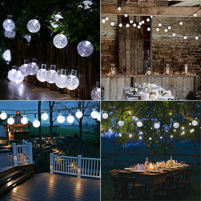 Bulle extérieure actionnée solaire Crystal Ball LED 2700K de quirlandes électriques de GV de vacances