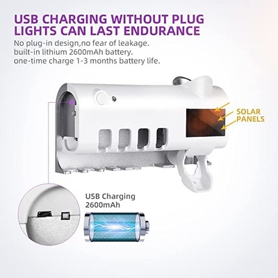Fonction multi de brosse à dents de salle de bains de support de distributeur UV à énergie solaire de pâte dentifrice