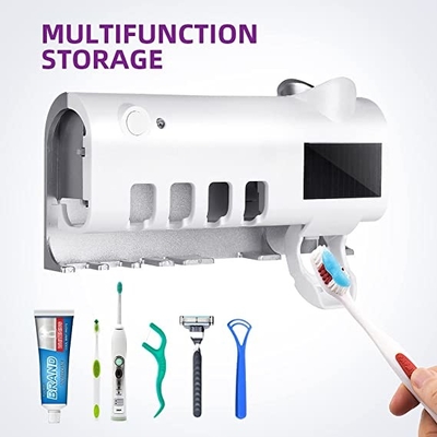 Fonction multi de brosse à dents de salle de bains de support de distributeur UV à énergie solaire de pâte dentifrice