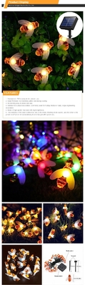 Blanc chaud imperméable extérieur de 20LED Honey Bee Solar String Lights pour des décorations de jardin