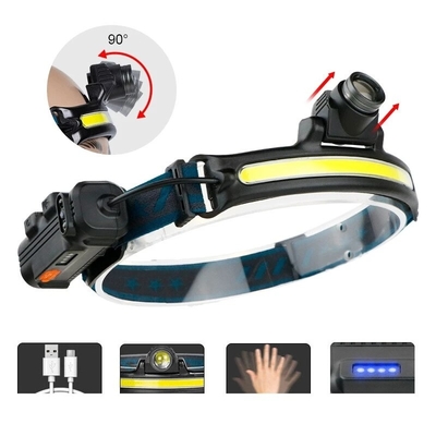 Lampe frontale à induction Rechargeable par USB Zoom COB LED lampe frontale batterie intégrée lampe de poche multifonction 6 Modes lampe frontale